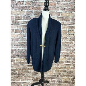 VTG Side Effects Navy‎ Blue Textured Cardigan Sweater Women's M Nautical Clasp